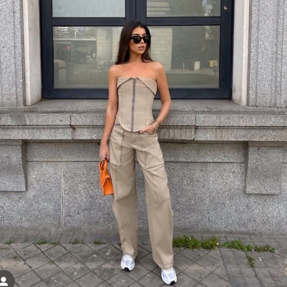 Zara Pants - Zara co-ord set TOPSTITCHED ZIPPERED PANTS and BUSTIER